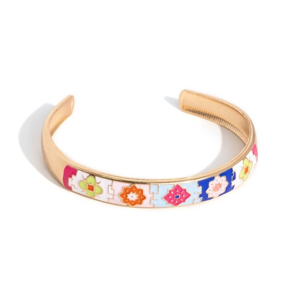 Colorful Enamel Cuff Bracelet Multicolored Moment - Gold Fashion Jewelry